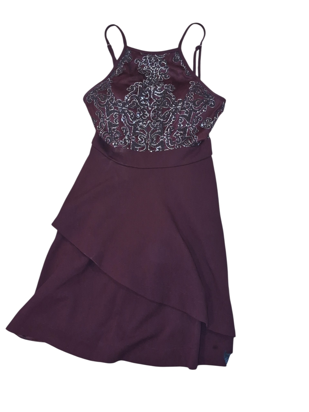 Xtraordinary Burgundy Beaded Halter Midi Dress